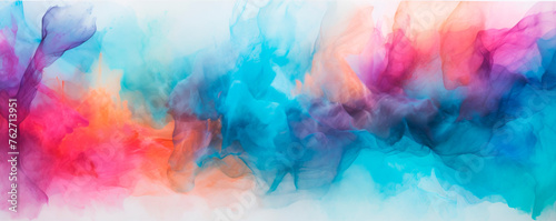 Abstract painting featuring bold strokes of blue, pink, orange colors. Dynamic composition blends vibrant hues in harmonious balance, creating visually striking, energetic artwork. Banner. Copy space
