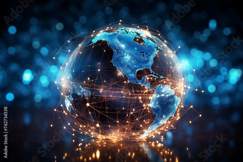 Best Internet Concept of global business. Globe, glowing lines on technological background. 3D illustration.