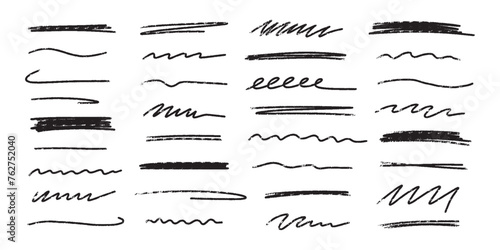 Crayon scribbles collection. Hand drawn vector lines. Grunge texture charcoal or chalk drawing. Rough crayon strokes.