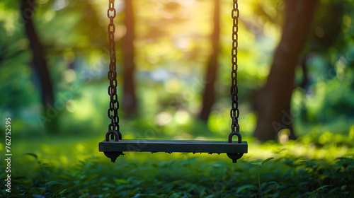 International Missing Children's Day, 25 may, an empty swing in a nature park 