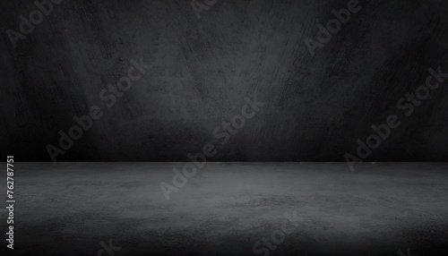 dark black empty room cement concrete floor and wall abstract texture background