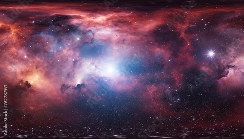 360 degree interstellar cloud of dust and gas space background with nebula and stars glowing nebula environment 360d hdri map equirectangular projection spherical panorama 3d illustration
