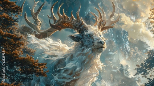 A mythical illustration featuring a legendary creature from folklore, hyper realistic