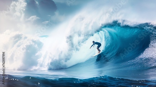 A surfer riding a big wave at the world famous Banzai Pipeline on the North shore of Oahu Hawaii : Generative AI