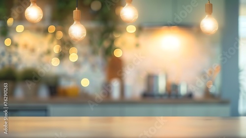 Blurred backgroundModern kitchen with bokeh light vintage filter : Generative AI