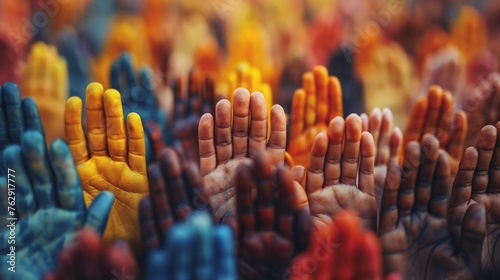 A kaleidoscope of hands, representing varied ethnicities, collaborate in social responsibility endeavors, embodying the beauty of diversity 