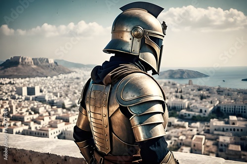 Greek soldier from the Punic Wars clad in historical armor