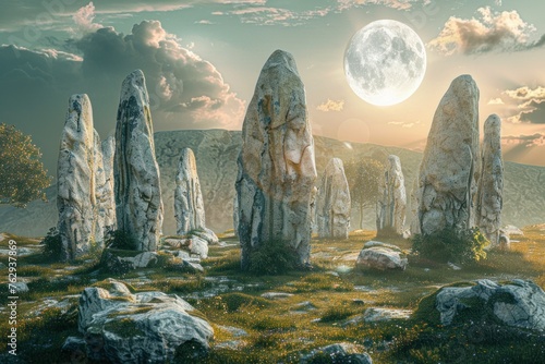 Ancient Secrets Unveiled The Enigmatic Stonehenge Standing Proud and Mysterious in the Moonlight, Radiating Timeless Power, Wisdom, and Intrigue That Captivates the Imagination.