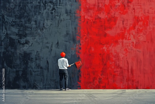 Man Standing in Front of Red and Black Wall