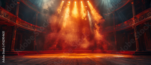 Empty theater stage with dramatic lighting