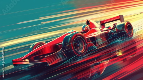 High-speed racing car with motion blur effect, competitive motorsports illustration