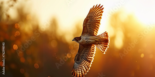 One flying falcon in the nature background