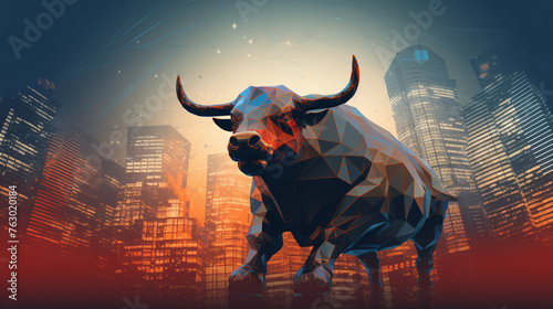 Bull illustration against city backdrop indicating rob