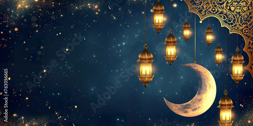 ramadan islamic greeting card of crescent moon, illustration