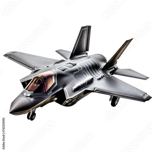 Aerial Dominance: F-35 Fighter Jet isolated on transparent and white background. Ideal for use in advertising. Generative AI