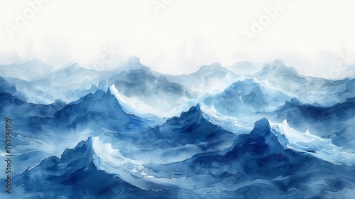 Handpainted background of blue water abstract waves in watercolor
