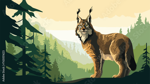 The Eurasian lynx Lynx lynx staying in front