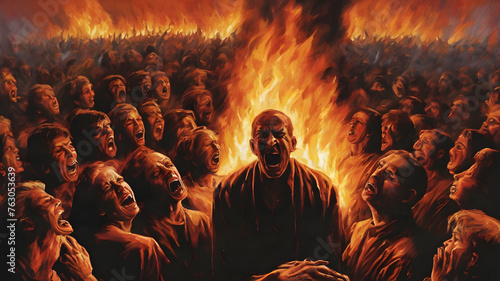 A painting of hell of suffering and eternal damnation. partially submerged screaming men, AI generated image, ai