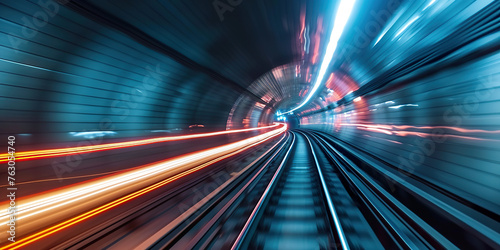 Subway underground tunnel with blurry rail track