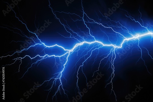 A striking blue lightning bolt in a dark stormy sky. Perfect for weather-related designs