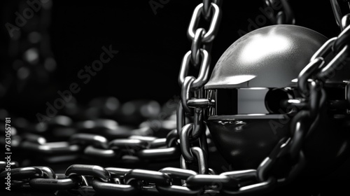 A black and white photo of a ball and chain, suitable for illustrating concepts of restriction and confinement