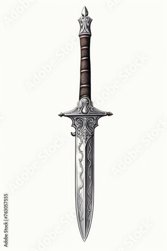 A drawing of a sword with a wooden handle. Suitable for historical or fantasy themes