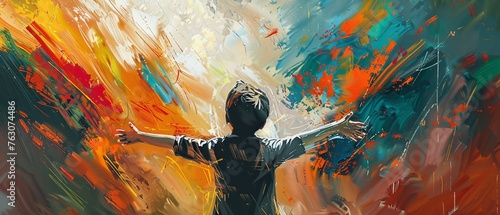 Courage Resilience Paint a picture of courage and resilience with bold strokes and vibrant colors in a 2D illustrate featuring a brave young boy facing adversity