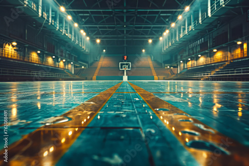 Desolate basketball court in an abandoned arena: a photographer's perspective on emptiness and solitude