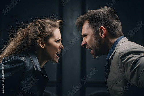 Hostile exchange: intense argument between man and woman, relationship friction concept