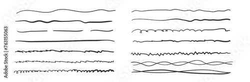 Swift crossed and wavy underlines. Underline markers collection. Vector illustration of scribble lines isolated on white background.
