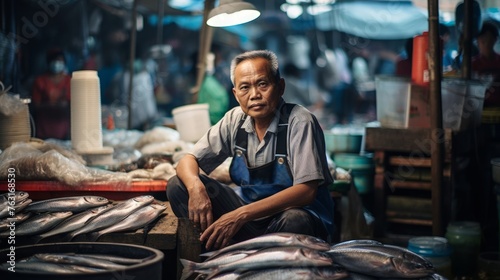Geographer explores fish market local fishery interviews colorful stalls backdrop