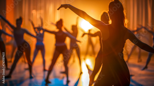 Silhouettes of dancers at sunset