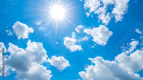 Blue Mystical Sky, Looking Up From Below, Blue, Clouds Flowing Into The Center - The Sun Shining In The Sky