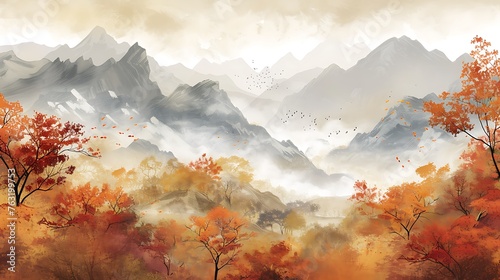haiku or a series of haikus inspired by the serene beauty of the autumn mountain panorama. Focus on conveying the essence of the season in a concise form