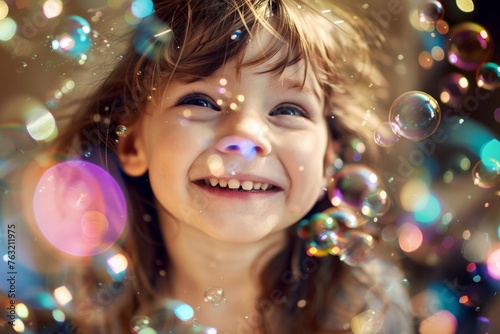 Innocent Child Engrossed in Play with Bubbles, Emotive Closeup