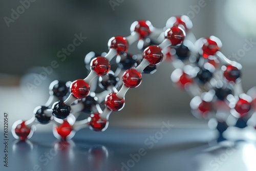 Advanced Genetics Research: Red and Black Molecule Structure Model in High Detail Macro Photography