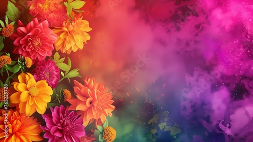 Kilka żywych kwiatów w różnych kolorach na tle pięknego dymu dodając tajemniczości. Tło zaproszenia