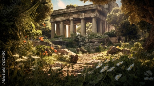 Alien botanical surrounds Greek temple garden of otherworldly plants