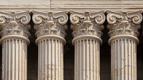 Doric column with fluted grooves supports entablature with metopes triglyphs