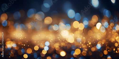 Banner with golden and blue bokeh lights