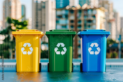 Poubelles de tri pour le recyclage sur le trottoir dans la vile