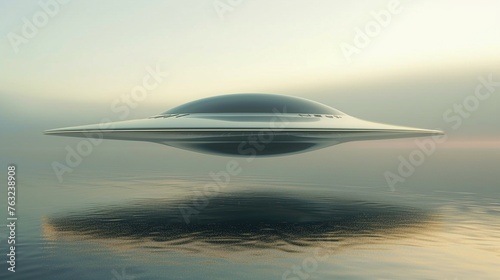 A sleek, minimalist UFO that appears to defy gravity with its smooth, weightless appearance, hyper realistic.