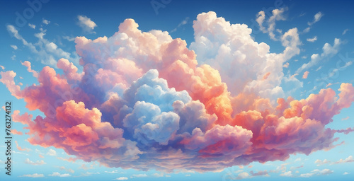 Illustrations of colorful clouds beautify the clear sky