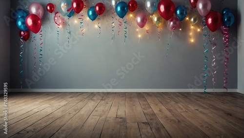 birthday interior wall background with floor and space for text