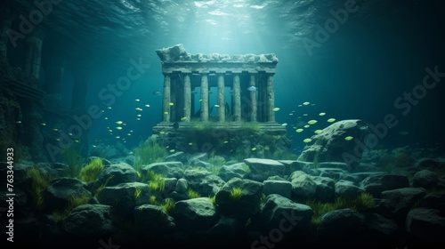 Serene underwater world hosts vibrant life around Doric temple