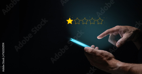 Person Giving a Bad Customer Review on a Smartphone