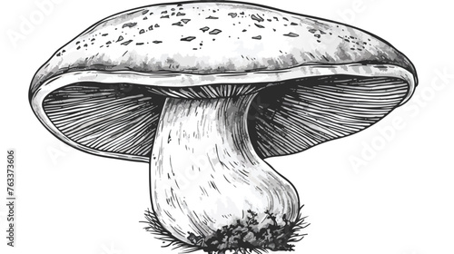 One monochrome boletus mushroom hand drawn sketch lin