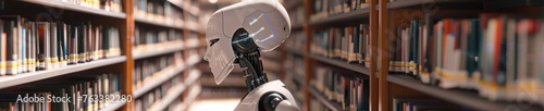 A 3D robot as a librarian, sorting and shelving books with meticulous accuracy, managing digital catalogs effortlessly