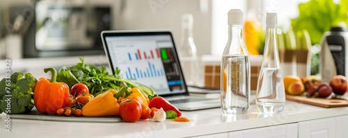 A clean nutritionist's office with a digital food analysis tool, providing space for dietary and health innovation content