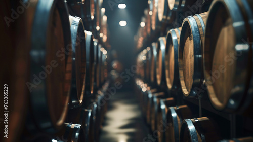 Barrels of wine in a wine cellar